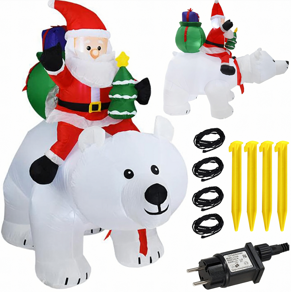 Χριστουγεννιάτικος Φουσκωτός Άγιος Βασίλης Πάνω σε Αρκούδα με Φωτισμό 210cm Χριστουγεννιάτικος Φουσκωτός Άγιος Βασίλης Πάνω σε Αρκούδα με Φωτισμό 210cm