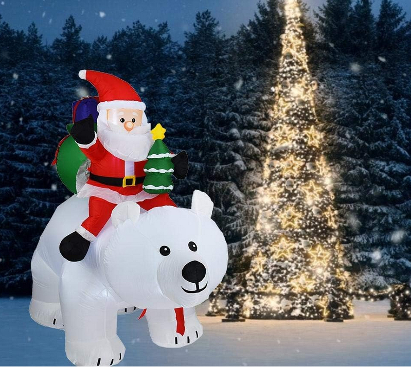 Χριστουγεννιάτικος Φουσκωτός Άγιος Βασίλης Πάνω σε Αρκούδα με Φωτισμό 210cm Χριστουγεννιάτικος Φουσκωτός Άγιος Βασίλης Πάνω σε Αρκούδα με Φωτισμό 210cm